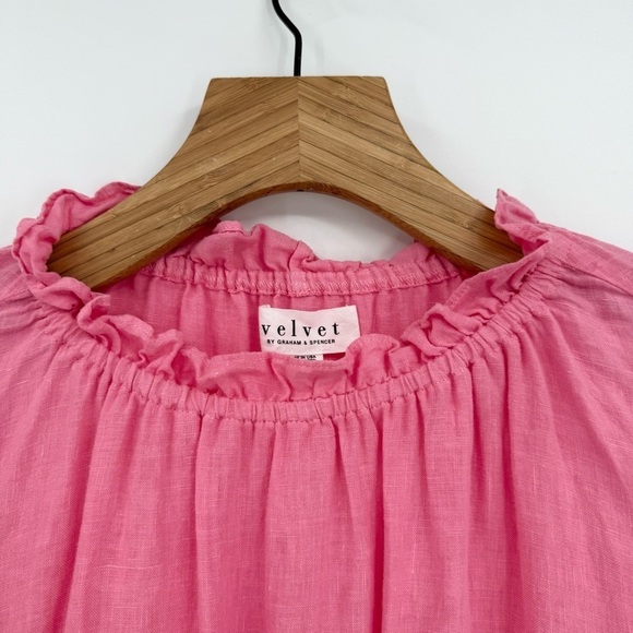 Velvet by Graham & Spencer Bernice Linen Ruffle Mini Dress in Pink Size M - Picture 5 of 13